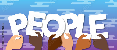 Diverse people hand teamwork cartoon concept