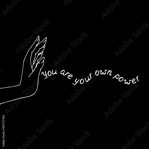 Vintage Gold and Black Mystic Hand with lettering you are your own power illustration