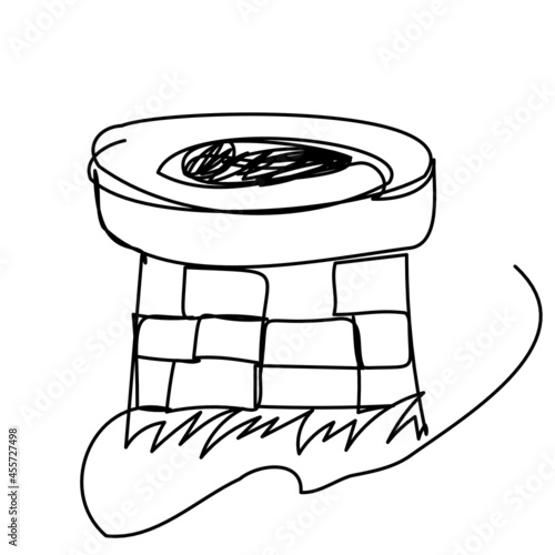 A mystical well in one line on a white background. A terrible place where a terrible creature can crawl out. Vector doodle illustration with Halloween mood.