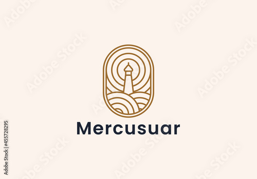 Light House Logo line art vector illustration design
