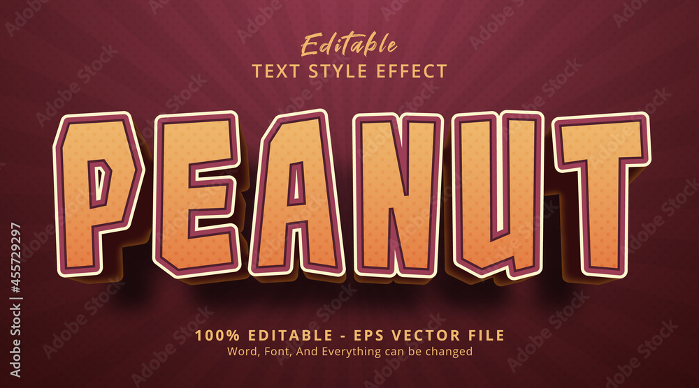 Peanut text on brown color combination style, editable text effect