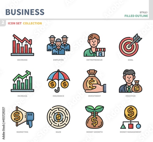 business and finance icon set,filled outline style,vector and illustration
