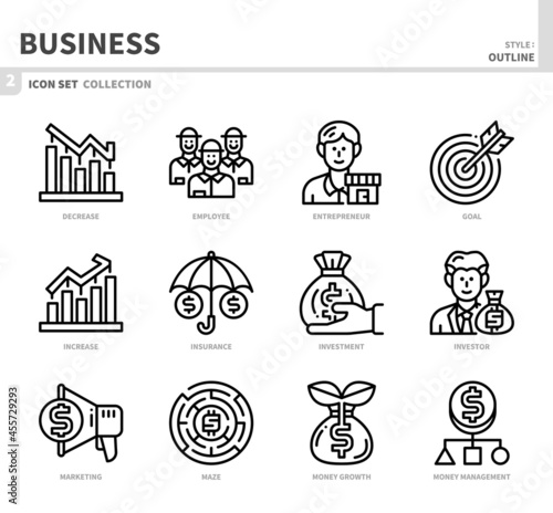 business and finance icon set,outline style,vector and illustration