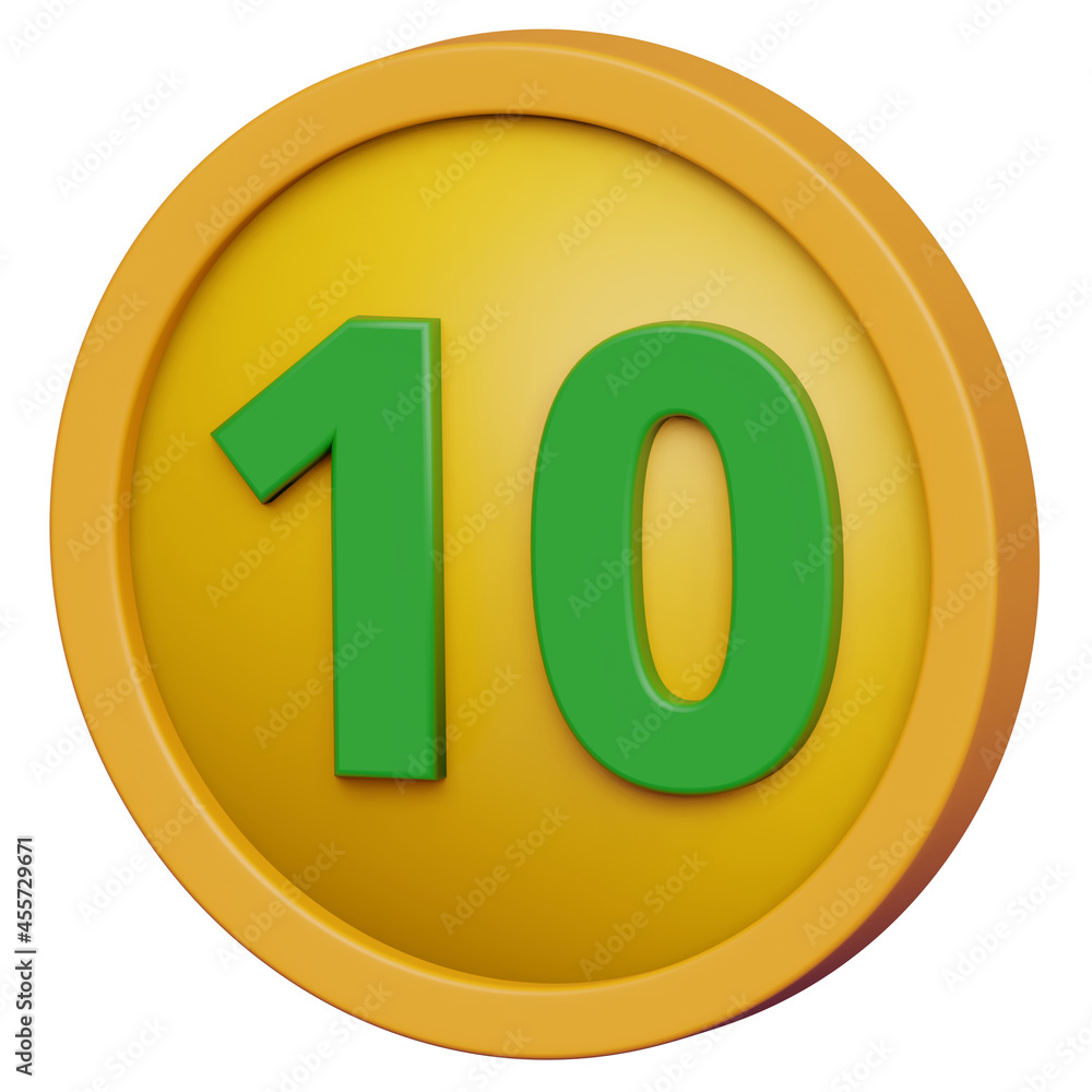 3D coin with ten number. Money currency 3D coin illustration 3D coin with ten number. Money currency 3D coin illustration