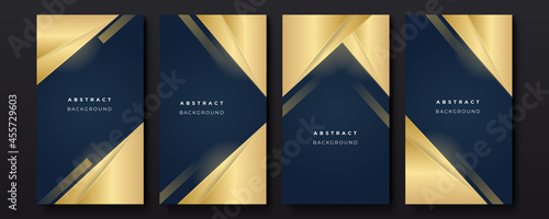 Dark blue and gold abstract luxury background. Social media card template with navy blue and gold background