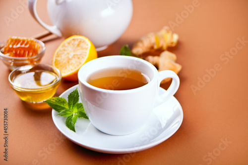 Refreshing ginger tea with lemon and honey