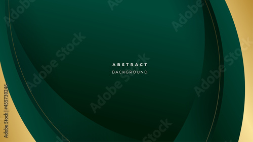 Elegant dark green background with golden shapes shiny overlap layer