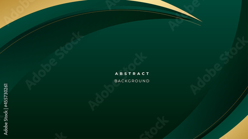 Elegant dark green background with golden shapes shiny overlap layer