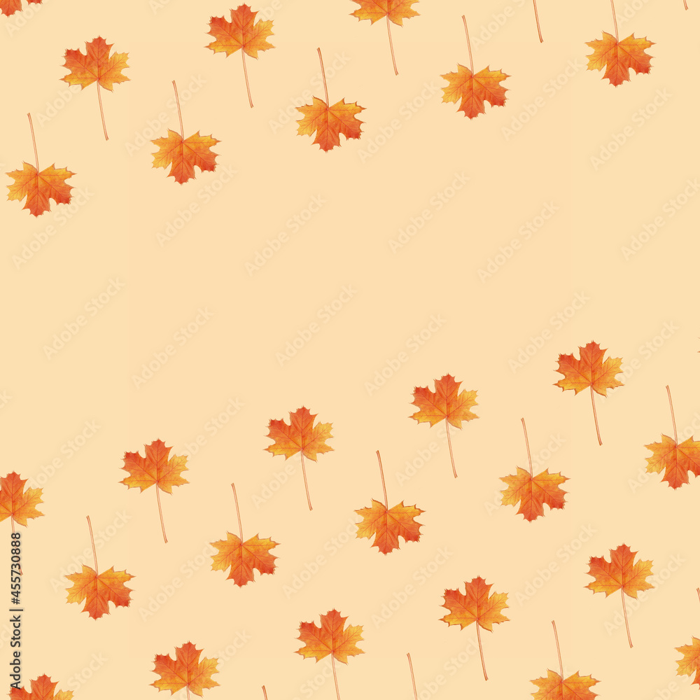 Pattern autumn maple leaf orange-red on orange background Pattern autumn maple leaf orange-red on orange background