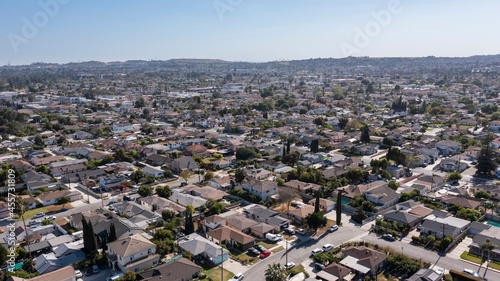 Daytime aerial city view of Rosemead, California, USA.