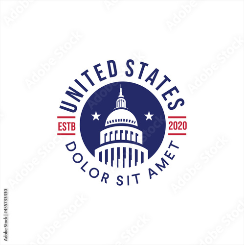 United States Capitol Building logo design. Capitol Hill Washington DC vector flat design illustration