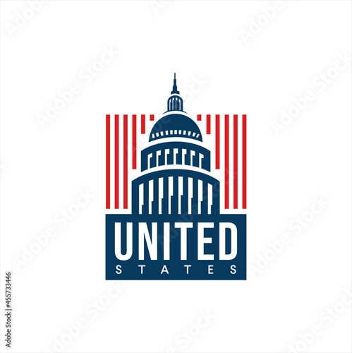 United States Capitol Building logo design. Capitol Hill Washington DC vector flat design illustration