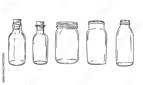 Set of glass jars. Jar hand drawn. Vector artwork.