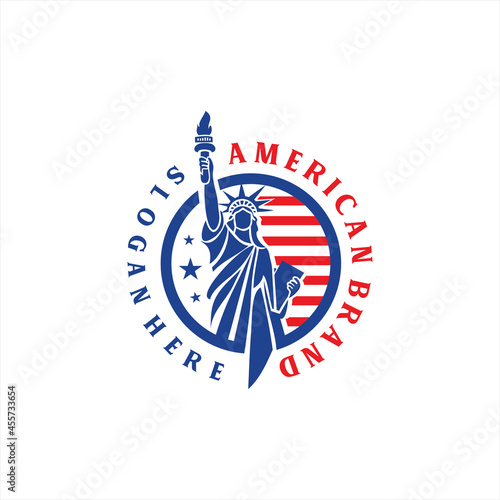 Tablou canvas Creative logo with Statue of Liberty and US flag design illustration