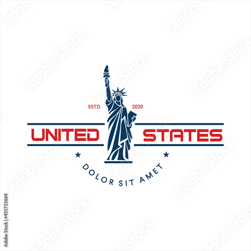 Statue of liberty Logo Design Vector. New York landmark and symbol of Freedom and Democracy. Flat vector design for emblem, postcard and banner