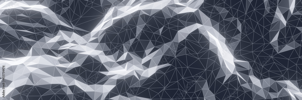Obraz premium 3D low polygon topographic mountain. Mesh terrain.