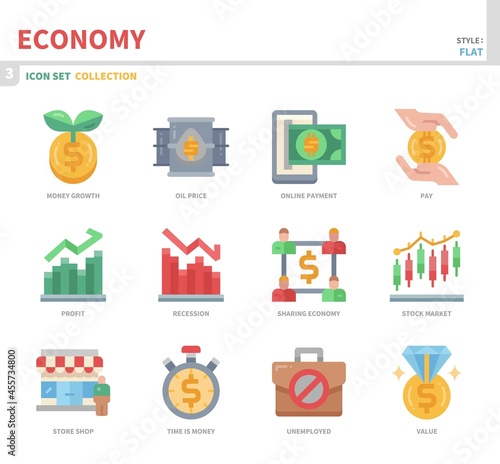 economy icon set,color flat style,vector and illustration