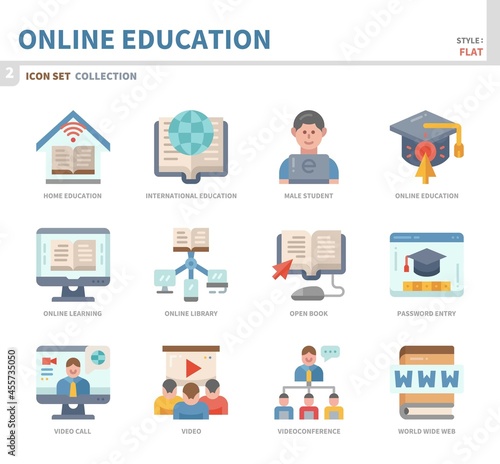 online education and learning icon set,color flat style,vector and illustration
