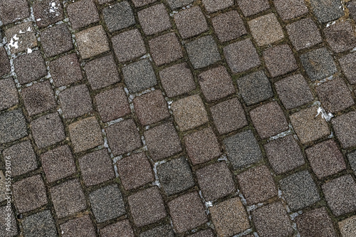 stone surface old dark brown square cobblestone background