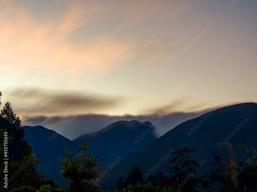 Multiple exposure composite of the landscape of the central Andes of Colombia near the colonial town of Villa de Leyva, at dawn.