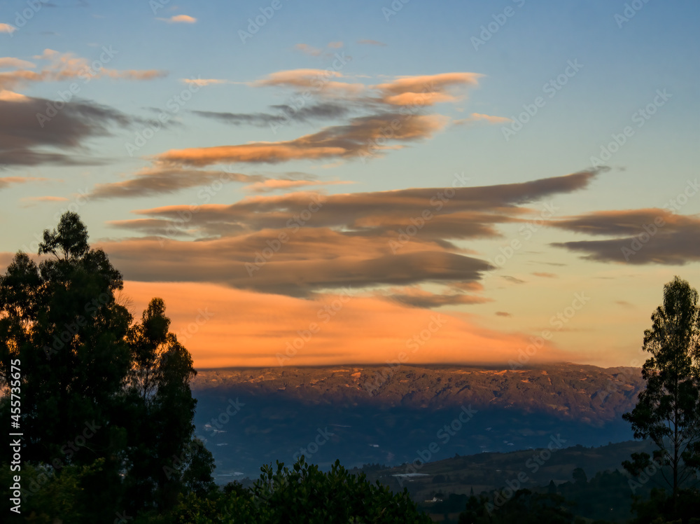 Multiple exposure composite of the landscape of the central Andes of Colombia near the colonial town of Villa de Leyva, at dawn. Multiple exposure composite of the landscape of the central Andes of Colombia near the colonial town of Villa de Leyva, at dawn.