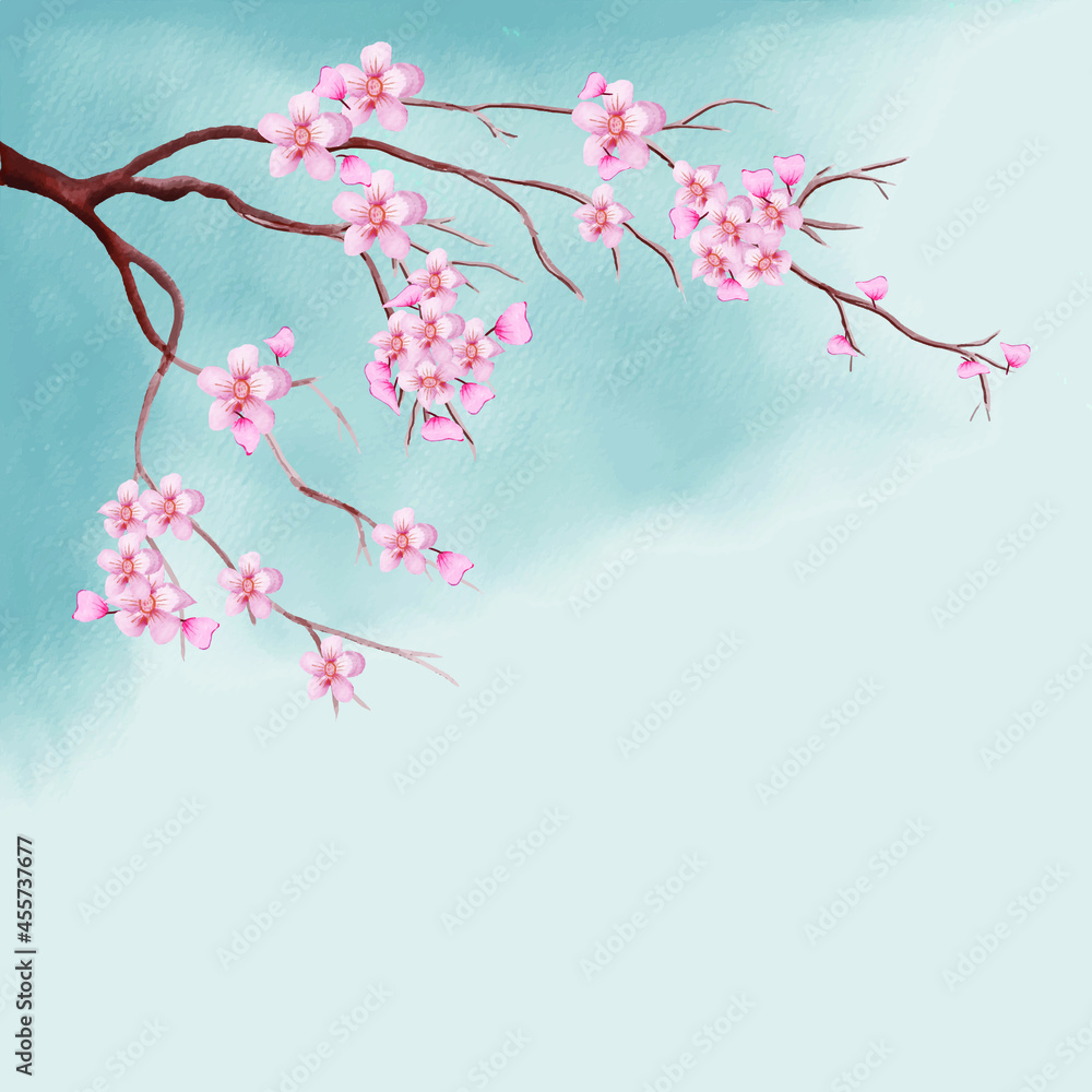 Fototapeta premium Branch of Cherry blossom, watercolor,