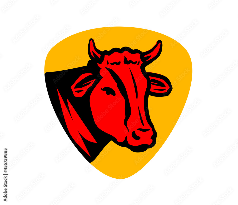 Head of a cow or bull for decorating meat packaging. Beef logo. Vector illustration