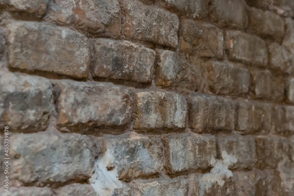 brick brown wall fort old angle view perspective