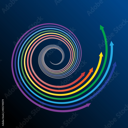 Rainbow in spiral with arrows.
