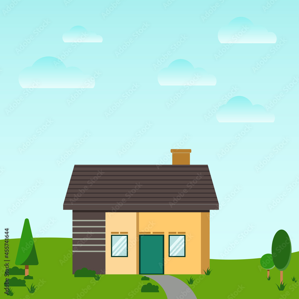 illustration of a simple house building, with a rural concept, housing, minimalist house vector, Art