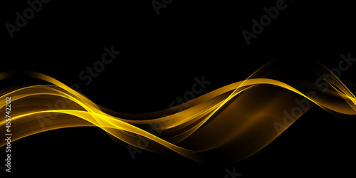 Gold glittering color wavy wave design element with glitter effect on dark background.