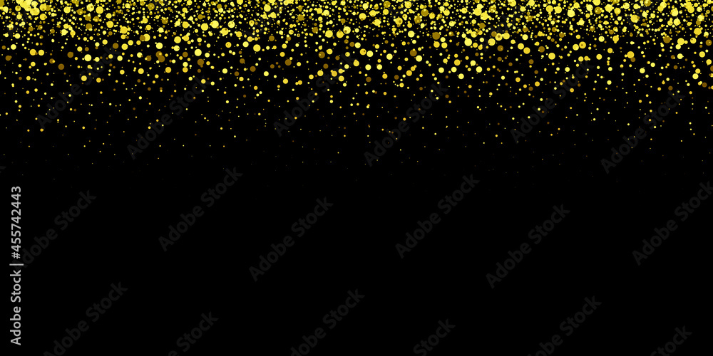 Black background with flaming golden particles.Abstract vector festive background with gold glitters and confetti for festive design.