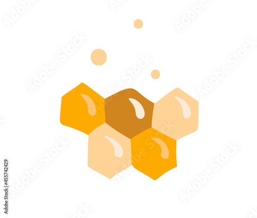 Honeycomb hexagon shape in cartoon scandinavian style, propolis isolated on white background. Yellow bee hive, sweet wax, beekeeping element