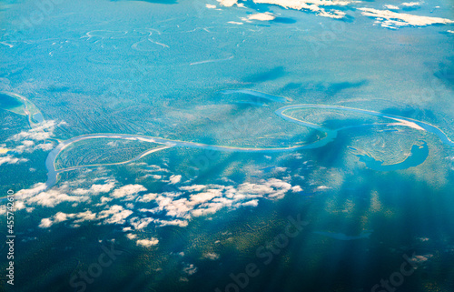 Aerial view of the Amazon river in Peru