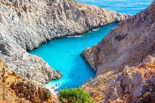 Fototapeta Naklejka Na Ścianę i Meble -  Seitan limania or Agiou Stefanou, the heavenly beach with turquoise water.Chania, Akrotiri, Crete, Greece.