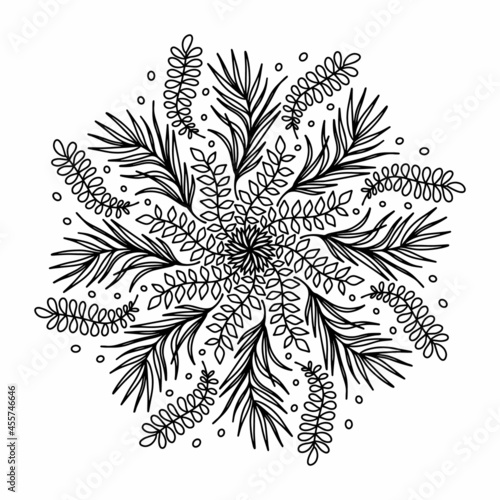 Floral vector mandala with flowers and leaves in doodle style isolated on white background. Funny coloring and cute illustration for seasonal design, textile, decoration kids playroom or greeting card