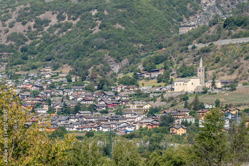 Panoramic view of the village of Nus, Aosta Valley, Italy, seen from Fénis photo
