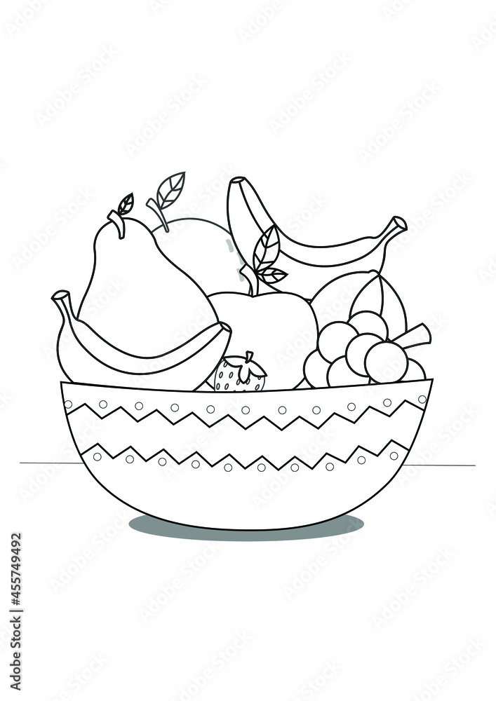 fruits bowl coloring pages early learning kindergarten worksheets