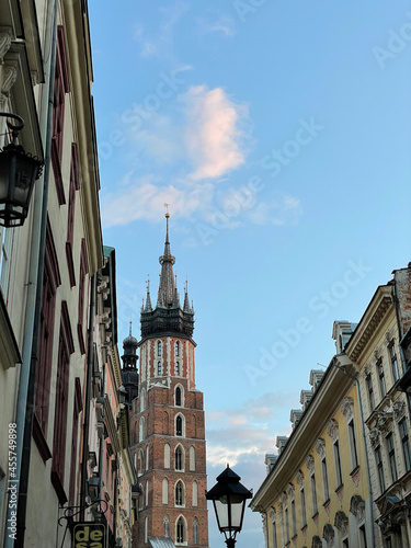 Vertical shot of buildings in Florian Street Krakow, Poland