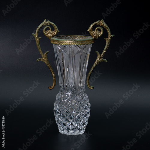 crystal vase on black background