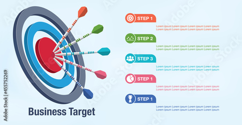 Business target or goal success and steps ; Business goal slide template. business data