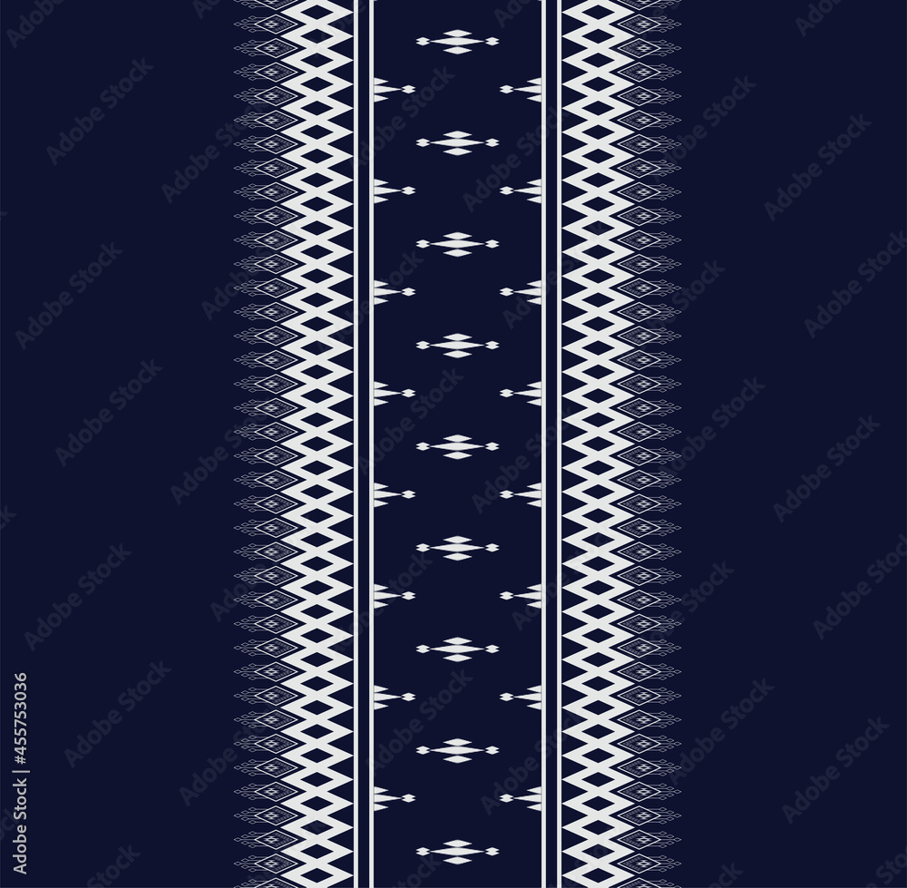 Geometric ethnic texture embroidery design with Dark Blue background design, skirt,carpet,wallpaper,clothing,wrapping,Batik,fabric,sheet, triangle shapes Vector, illustration design.eps
