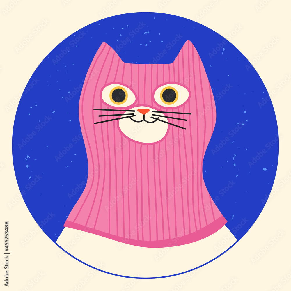 Funny cat wearing balaclava ski mask. Hipster kitten dressed as a robber with a colorful thief mask. Isolated print for T-shirt, poster, mug, and for cricut. Funny cat wearing balaclava ski mask. Hipster kitten dressed as a robber with a colorful thief mask. Isolated print for T-shirt, poster, mug, and for cricut.