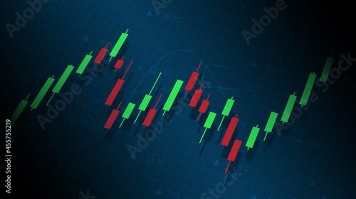 Financial graph with up trend line candlestick chart in stock market on blue color background