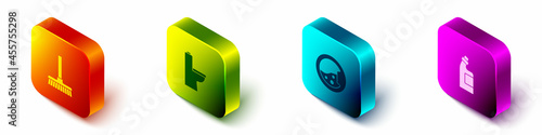 Set Isometric Handle broom, Toilet bowl, Washer and Bottle for cleaning agent icon. Vector
