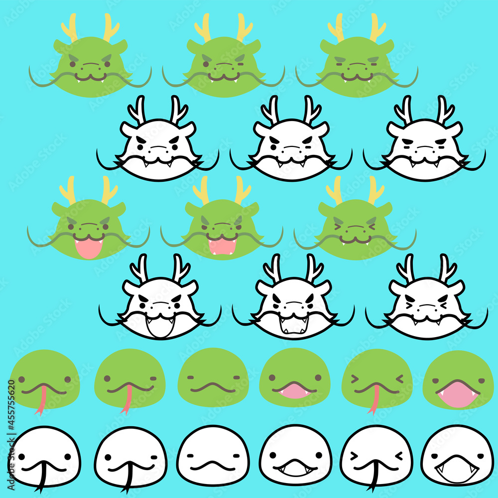 Obraz premium 十二支表情アイコンセット_正面顔・辰巳