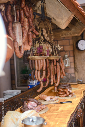 traditional polish rural table with food at the wedding