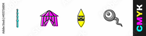 Set Magic wand, Circus tent, Wizard warlock and Eye icon. Vector