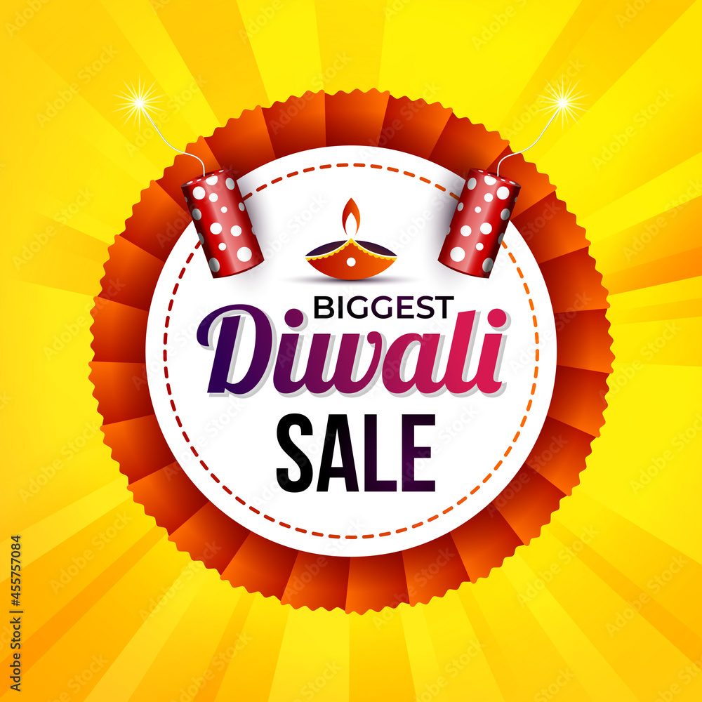 biggest diwali sale creative vector illustration. diwali festival sale banner  background design with yellow background Stock Vector | Adobe Stock