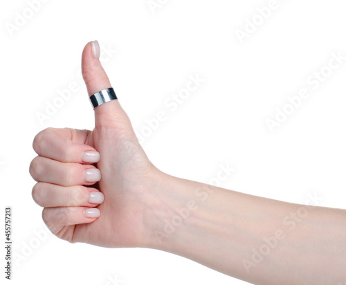 Female hand showing sign good on white background isolation photo